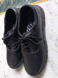 Black Leather Lace-Up School Shoes