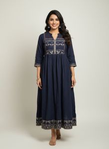Elegant Embroidered Navy Blue Kurti