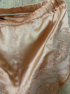 Satin Pajama Set with Lace Trim