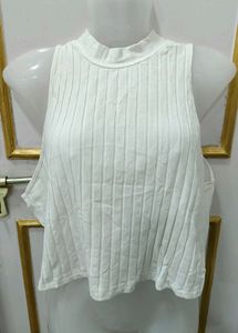 Ribbed White Sleeveless Crop Top