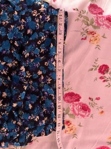 Blue Floral Ruched Mini Skirt