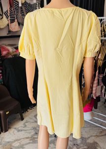 Yellow Striped Puff Sleeve Mini Dress