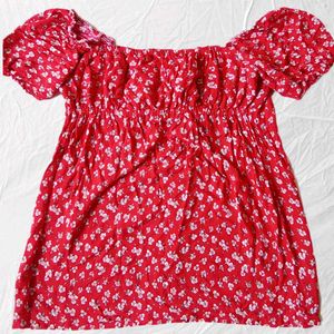 Red Floral Puff Sleeve
