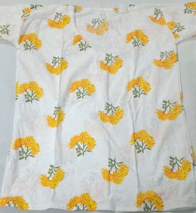 Short White Kurta with Yellow Floral Print