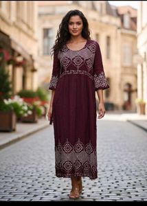 Maroon Embroidered Maxi Dress