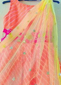 Girls Orange Embellished Sleeveless Gown