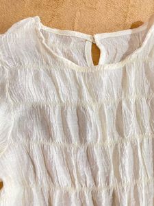 Chic White Textured Long Sleeve Top