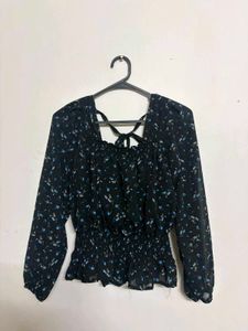 Sheer Floral Smocked Top