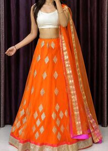Orange Designer Lehenga Set – Unstitched | Heavy S