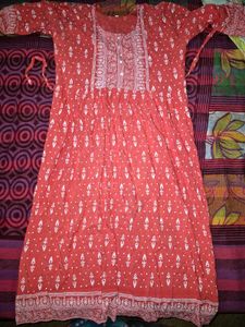 Red printed Anarkali kurta
