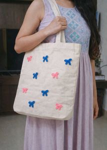 Cute Bow Accent Canvas Tote Bag