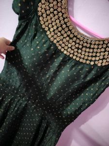 Elegant Green Ethnic Gown with golden work ✨