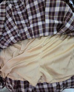 Brown Plaid Pleated Skirt