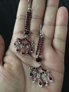 Red vintage glass rhinestone Dangle Earrings