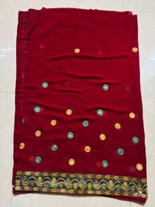 Maroon Embroidered Saree