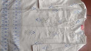 White Kurta with Blue Embroidery
