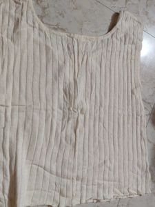 Cream Ribbed Button-Up Sleeveless Top