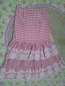 Red Gingham Tiered Lace Skirt