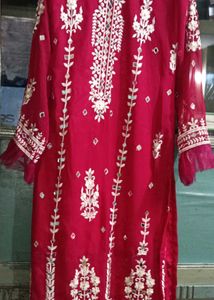 Stunning pinkish Red Embroidered Kurta