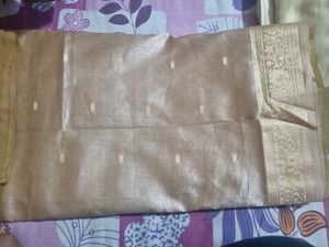 Elegant Golden-Beige Silk Blend Saree with Zari Bo