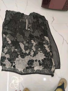 pakistani Gray Floral kaftan Kurta Set