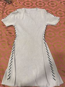 Light Blue Knit Dress with Black Stitching