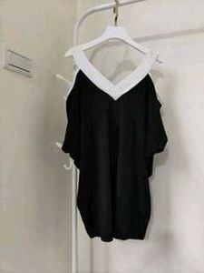 Black &amp; White Cold Shoulder Top