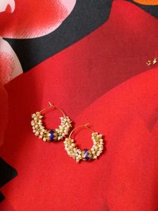 Pearl &amp; Gold Hoop Earrings