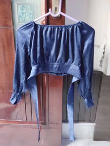 Stylish Blue Off-Shoulder Crop Top