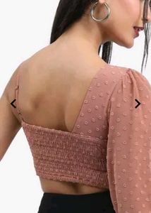 Brown Sheer One-Sleeve Crop Top