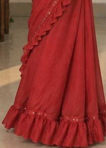 Ethnic Wear Maroon Colour Ruffle Georgette Saree
