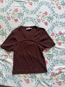 Chic Cut-Out Brown T-Shirt