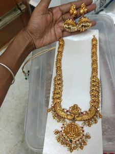 Exquisite Gold-Tone Indian long haram Necklace Set