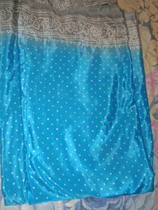 Blue &amp; Grey Bandhani Saree
