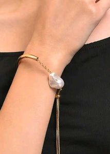 Golden Arc Pearl Slider Bracelet