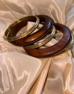 Unique Wooden & Brass Bangle Set