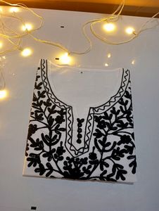 White Embroidery Design Kurti..