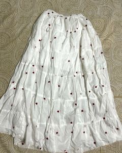 White Tiered Midi Skirt with Heart Print