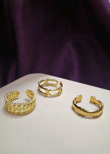 Combo Of 3 Gold Plated Anti-tarnish Statement ring
