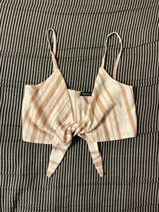 Striped Tie-Front Crop Top