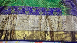 Vibrant Green &amp; Royal Blue Silk Saree