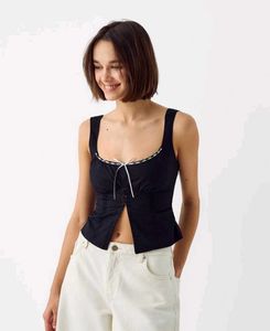 Chic Black Corset Top with Bow Detail