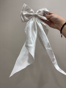 Elegant White Satin Bow Hair Clip