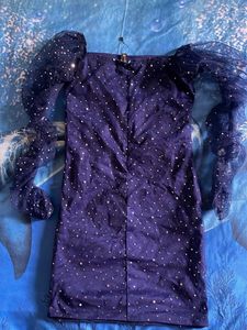 Sparkly Navy Blue Mesh Dress