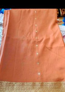 Elegant Peach Saree with Gold Border