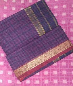 Elegant Purple Checkered Saree with Gold Border