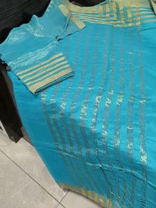 Teal &amp; Gold Saree