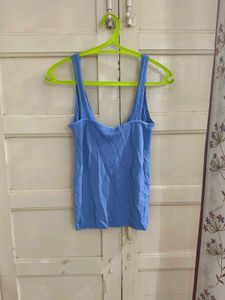 Blue V-Neck Ribbed Tank Top