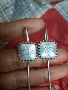 Unique western silver brass bugadi earrings