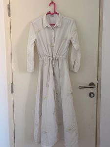 White Midi Dress with Floral Embroidery